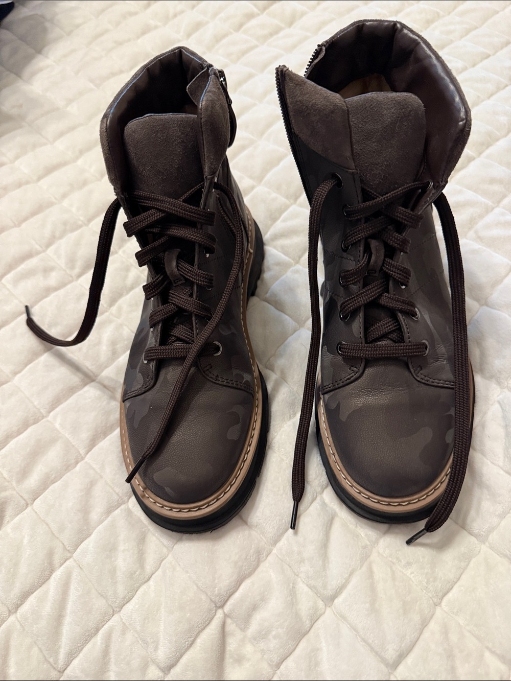Women’s Brown Camo Lace-Up Combat Boots